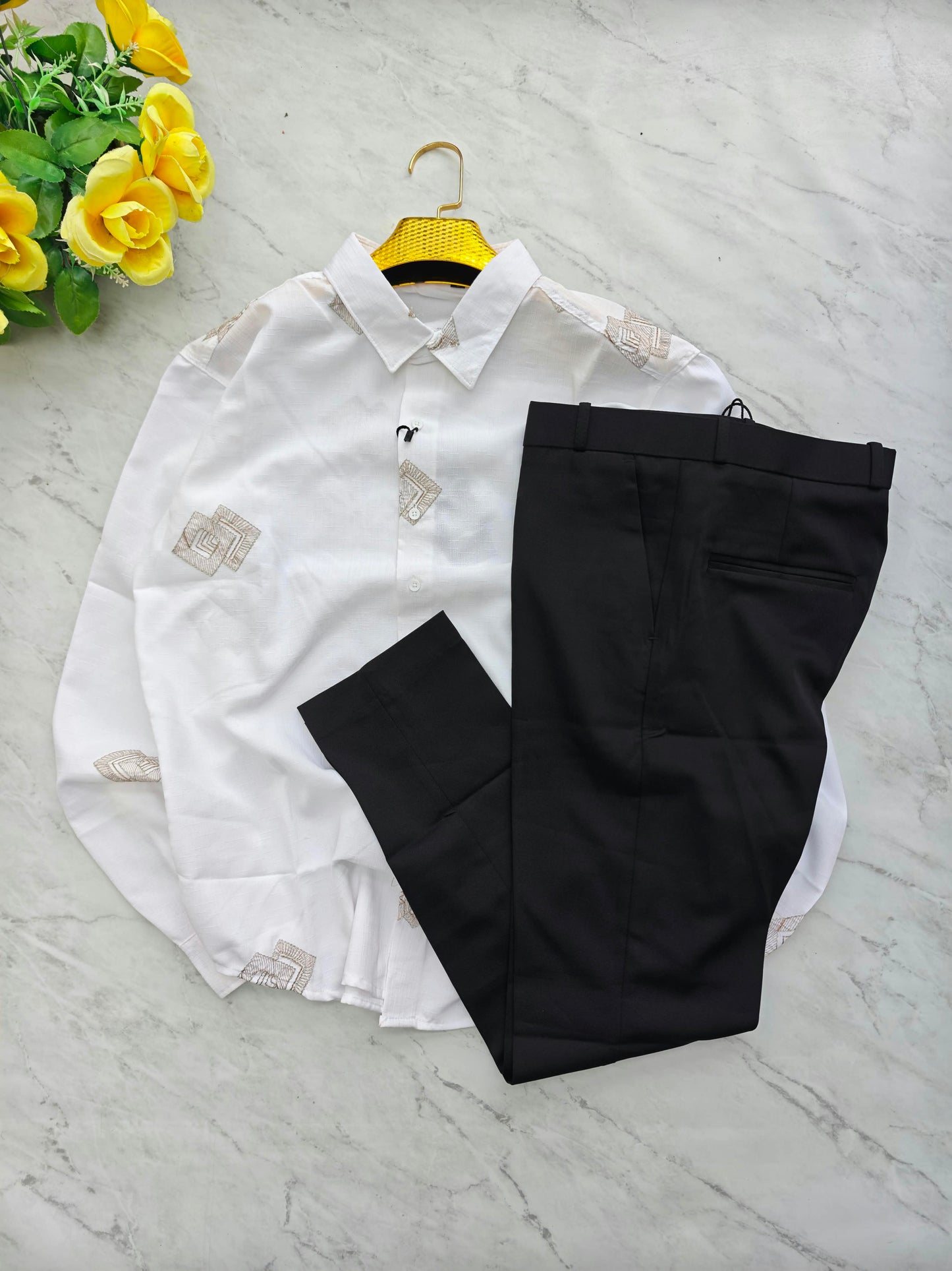 2 in 1 combo MFW Lenin embroidery shirts + twill fabric lenin polo fit pant combo buy @600 rs