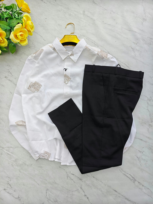 2 in 1 combo MFW Lenin embroidery shirts + twill fabric lenin polo fit pant combo buy @600 rs