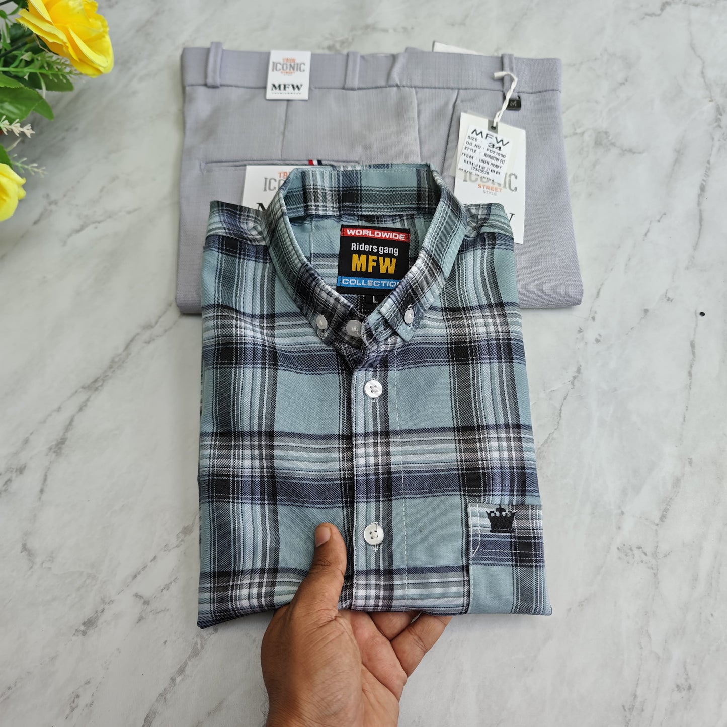 2 in 1 combo Oxford shirts + Lenin polo fit pants combo buy @550 rs only