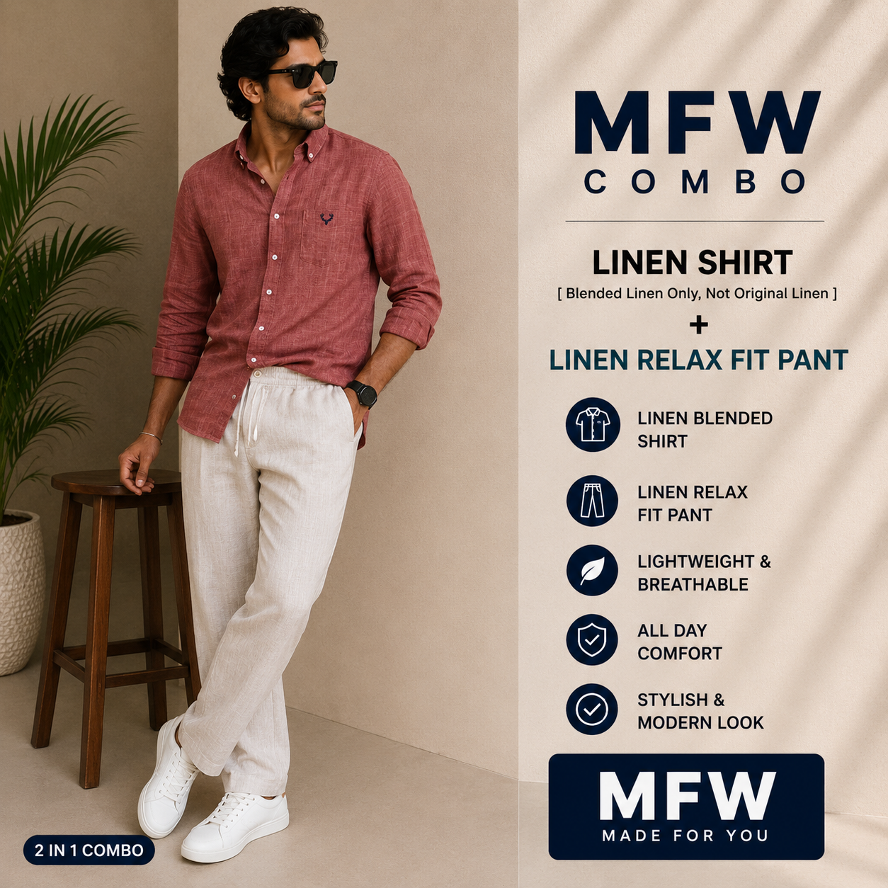 2 in 1 combo Korean lenin shirts + Lenin relax fit pant buy @600 rs only