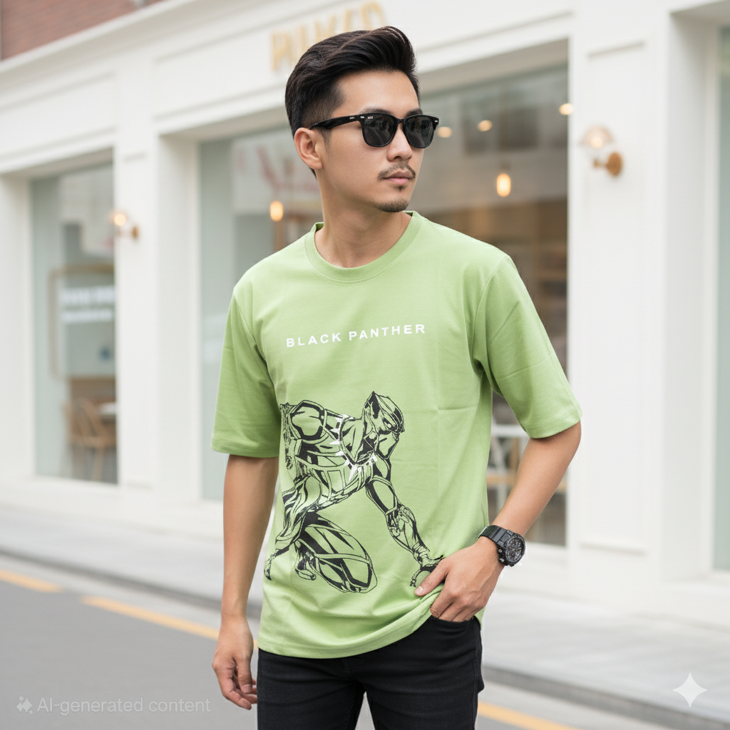 Black panther droup shoulder Tshirt 1 pc @199 and 3 pcs @ 499(Green Color)