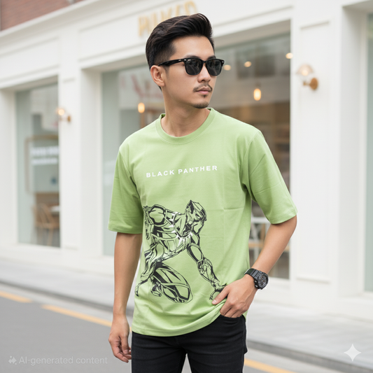 Black panther droup shoulder Tshirt 1 pc @199 and 3 pcs @ 499(Green Color)