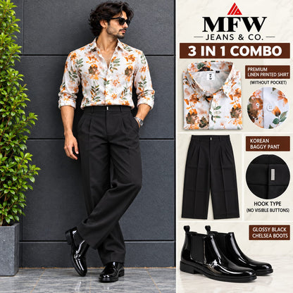 3 in 1 combo MFW Lenin printed shirts + korean baggy pants + boots buy @999 only