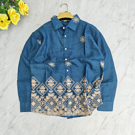 Men's full sleeve Lenin bottom embroidery shirt single pcs @350 and Buy 3 pc combo @999