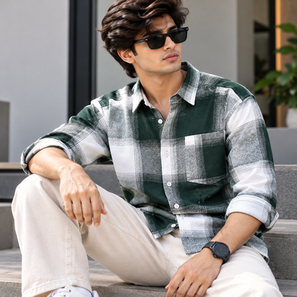 MFW baggy type Viral checked full sleeve shirts Single pcs @299 and Buy 4 pcs combo @999 (Green)[New]