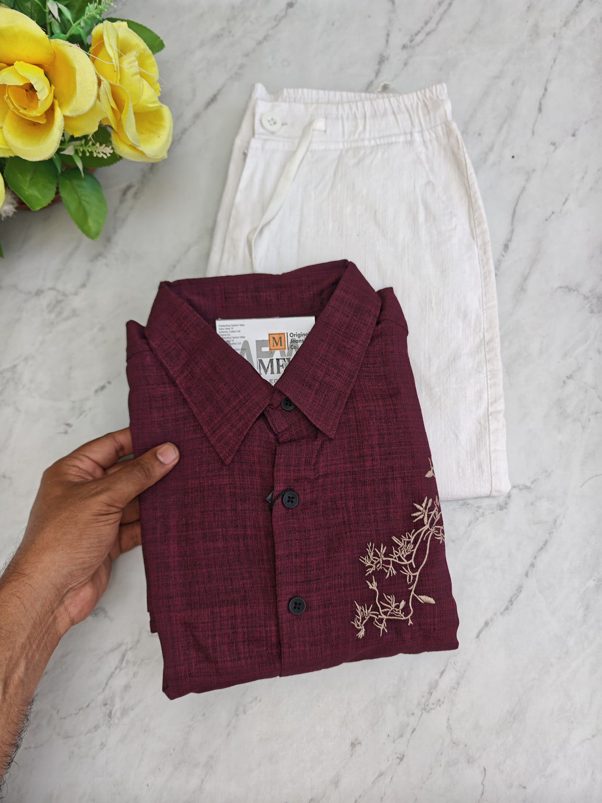 2 in 1 combo Lenin embroidery Work shirts + Lenin relax fit pant buy@600 rs only
