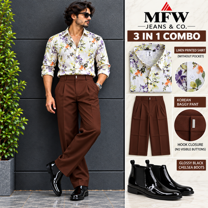 3 in 1 combo MFW Lenin printed shirts + korean baggy pants + boots buy @999 only
