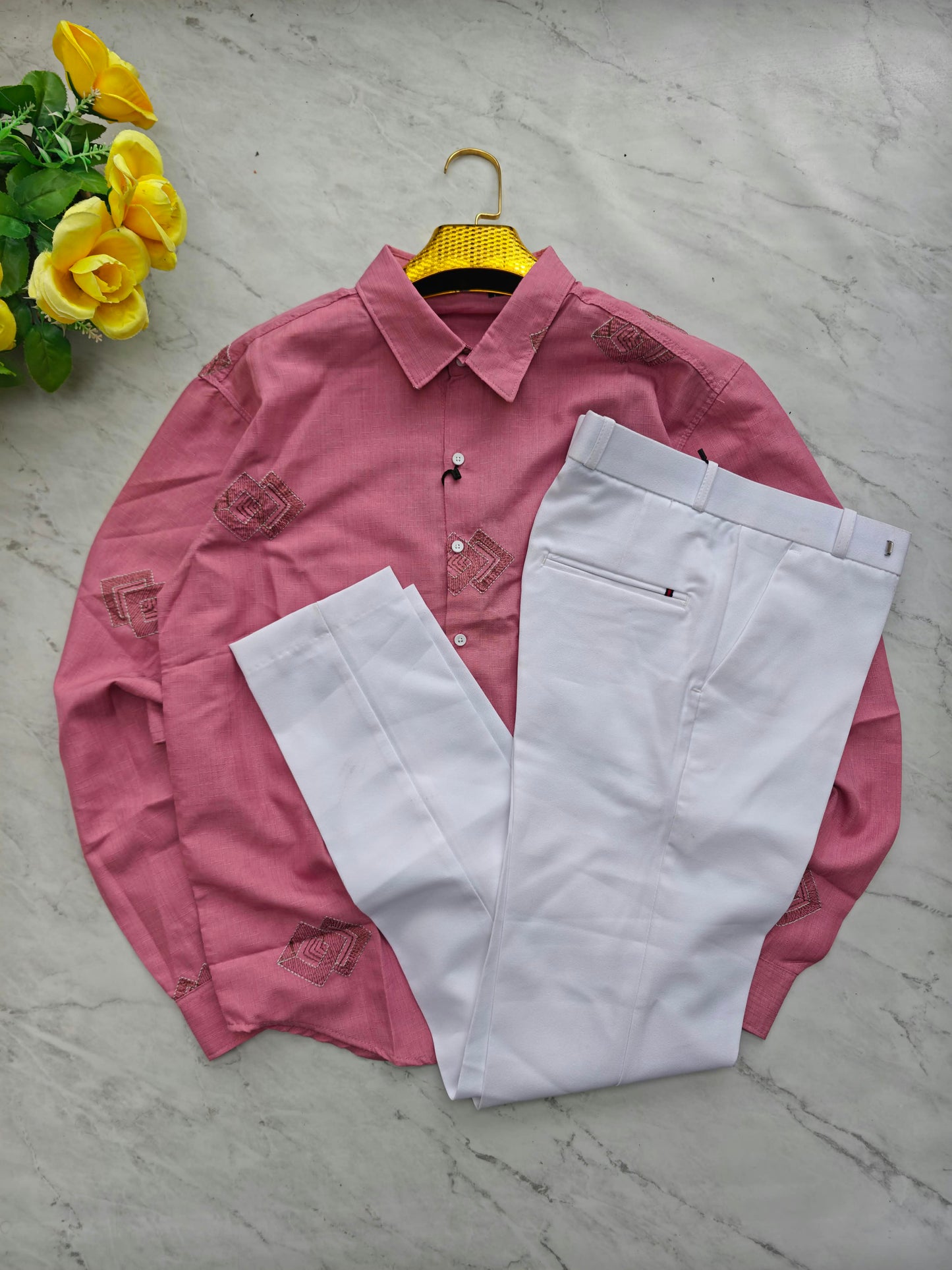 2 in 1 combo MFW Lenin embroidery shirts + twill fabric lenin polo fit pant combo buy @600 rs