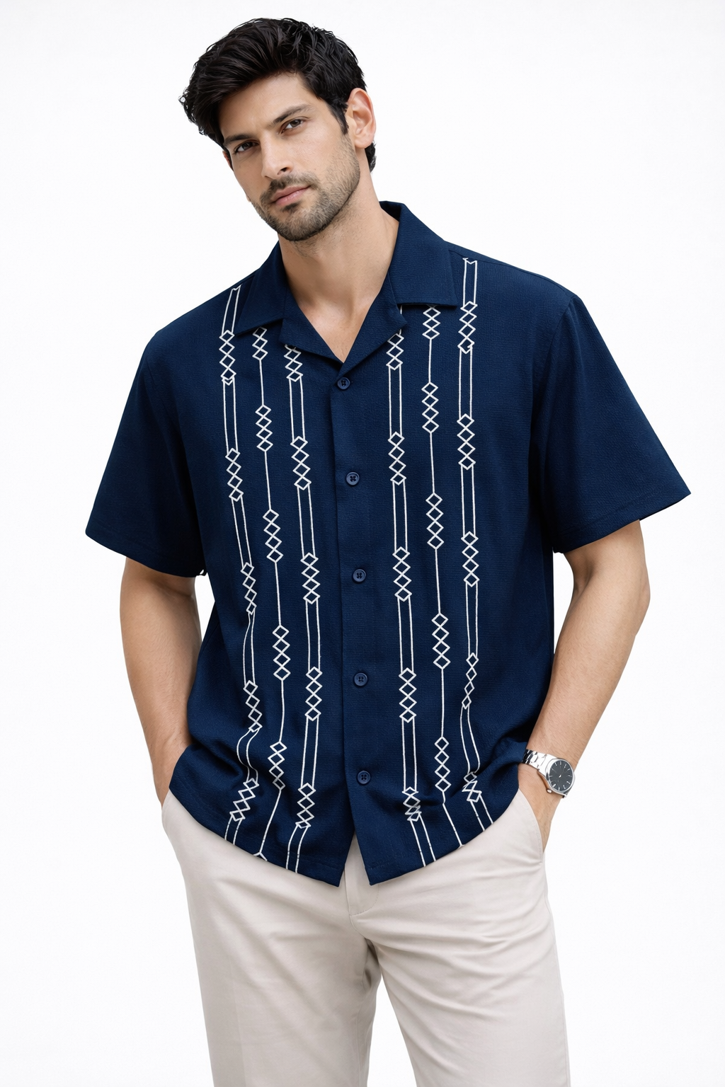 Cuban Collar Oversize Drop Shoulder Polo Designer Shirts buy @249(Navy)