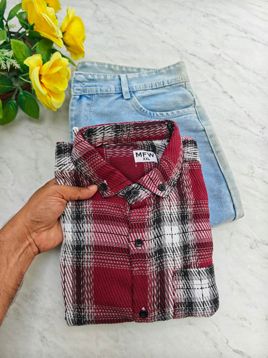 2 in 1 Combo | MFW Korean Weaving Shirt + Plain Mom Fit Jeans @ ₹600 | Buy Online
