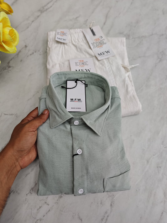 2 in 1 combo Korean plain Lenin shirts + lenin relax fit pants combo buy @600 rs only