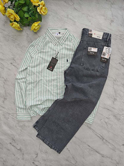 2 in 1 combo MFW stripes shirts + Semi baggy jeans pant buy @600 rs only