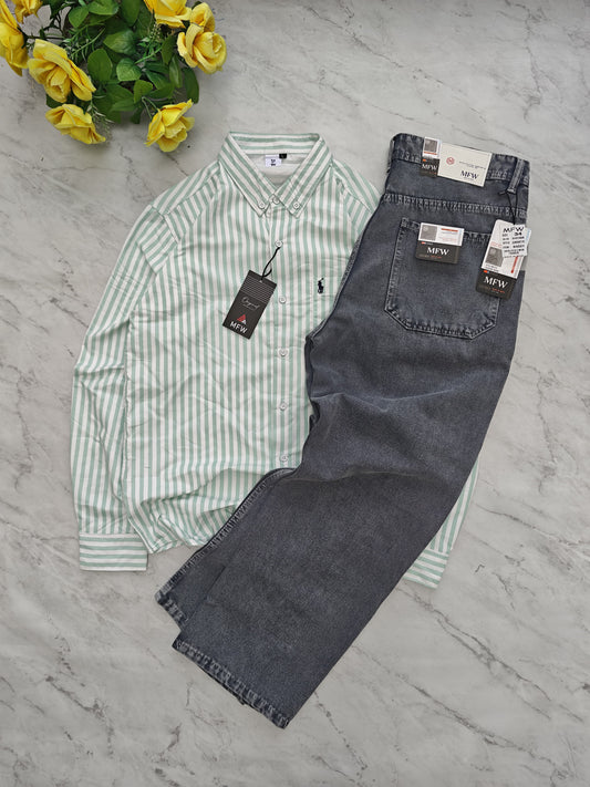 2 in 1 combo MFW stripes shirts + Semi baggy jeans pant buy @600 rs only