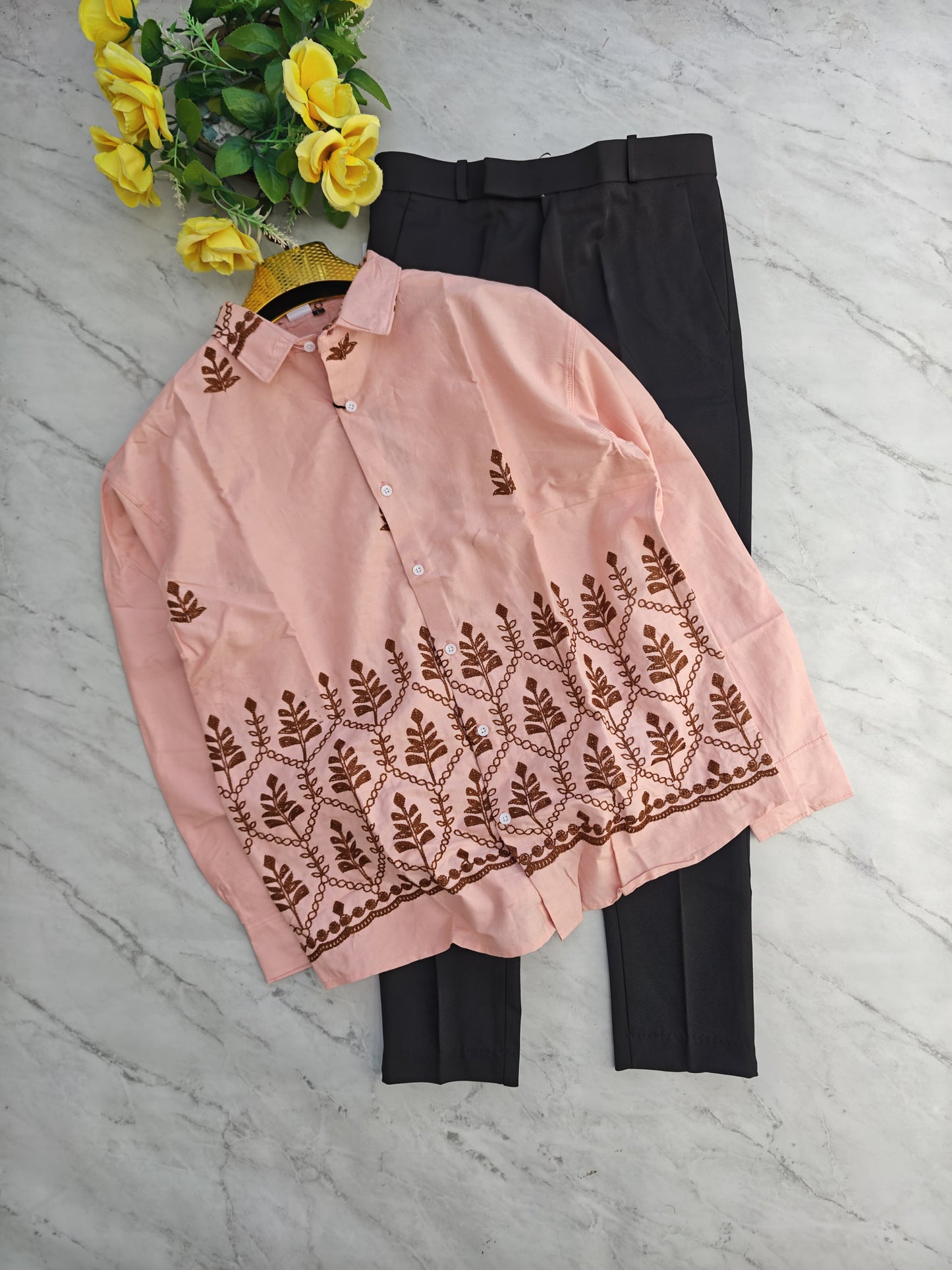 2 in 1 combo Cotton embroidery shirts + twill fabric polo fit pants combo buy @600 rs only
