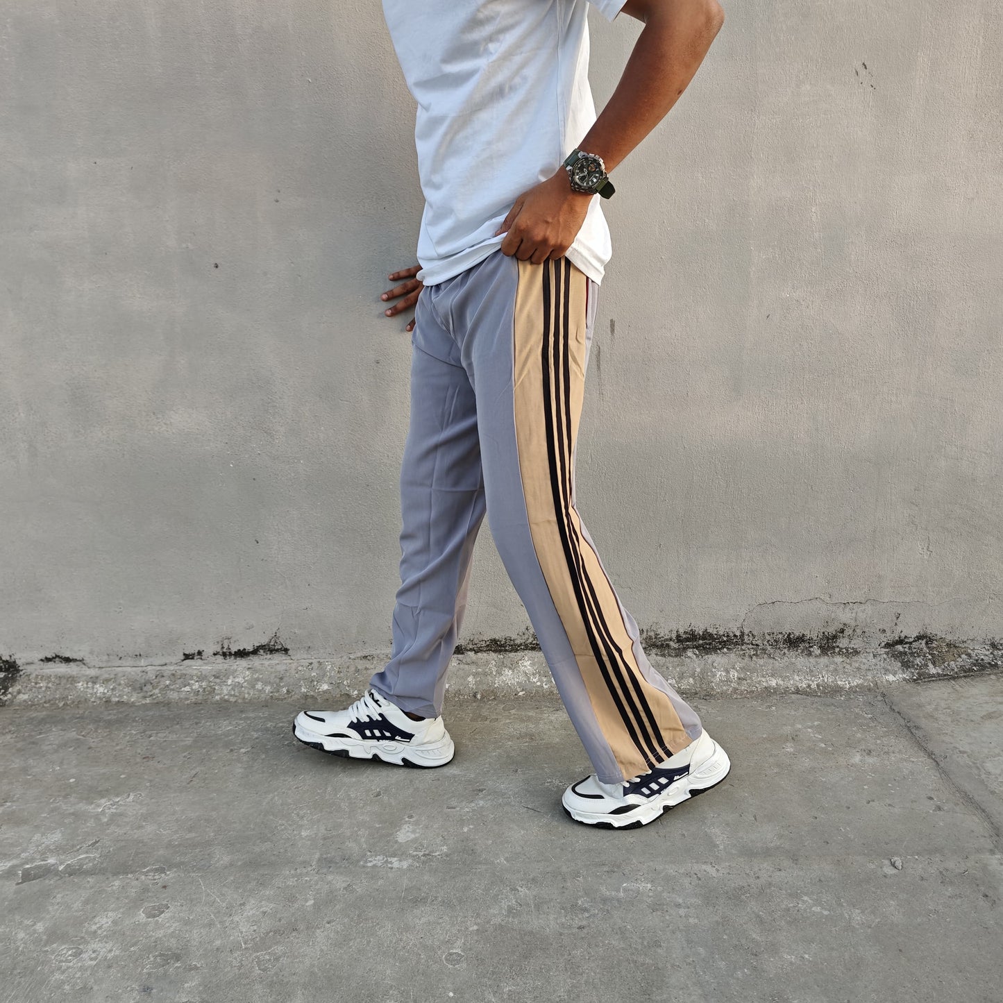 Mfw Baggy Street Wear Stripes Track pants buy 1 pc @199 3 pcs @ 499(Ash)