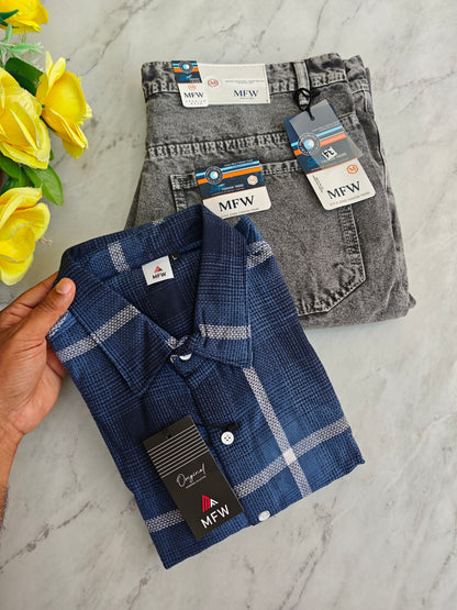 2 in 1 combo MFW checked shirts + mom fit jeans pant buy @600 rs only