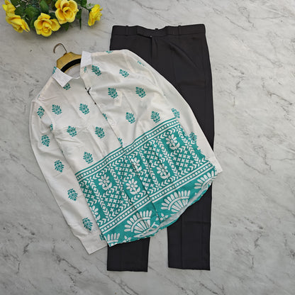 2 in 1 combo viscose bottom printed shirts + shining poli fit pant combo buy @600 rs only
