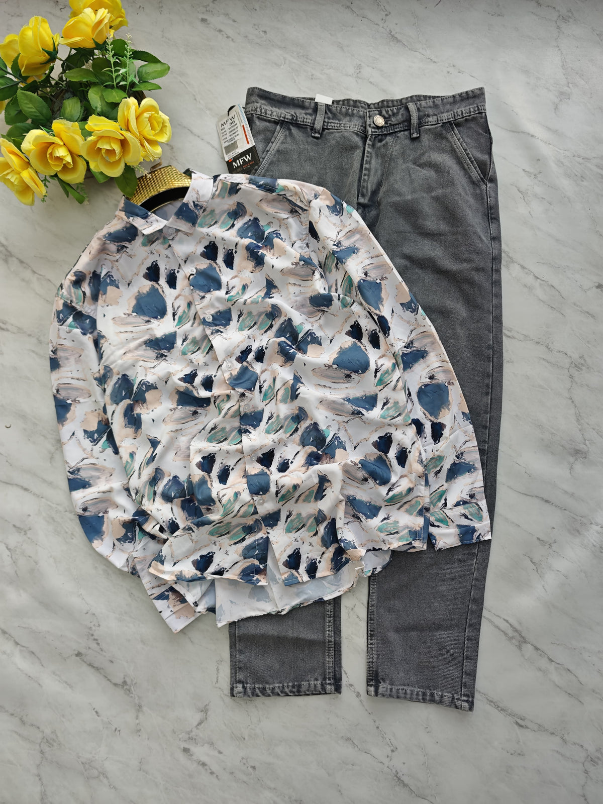 2 in 1 Combo viscose printed shirts + Side pocket mom fit jeans pant buy @600 rs only