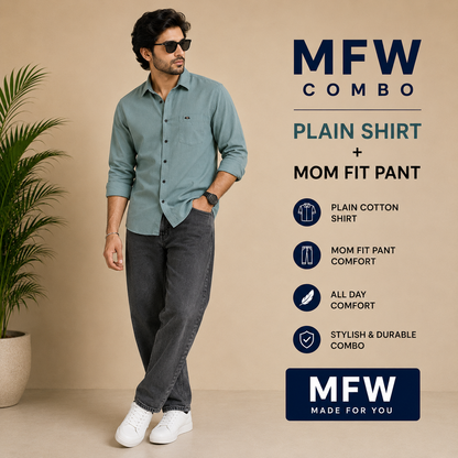 2 in 1 combo MFW plain shirts + mom fit pant buy @600 rs only
