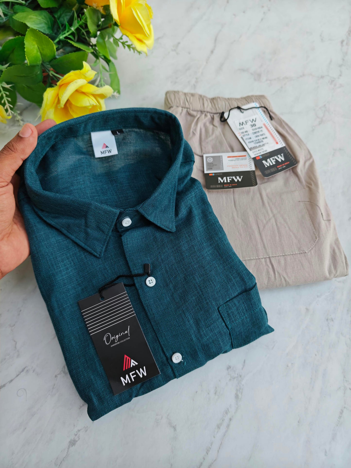 2 in 1 combo MFW Lenin shirts + lenin relax fit pants combo buy @600 rs only