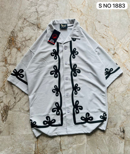 Cuban Collar Oversize Drop Shoulder Polo Designer Shirts buy @249(Ash)