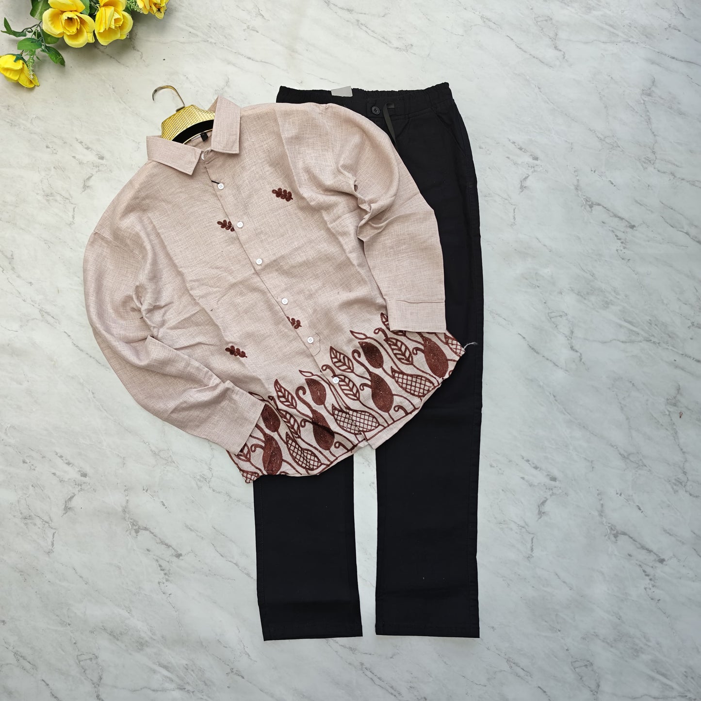 2 in 1 combo lenin bottom embroidery shirts+ lenin relax fit pant combo buy @600 rs
