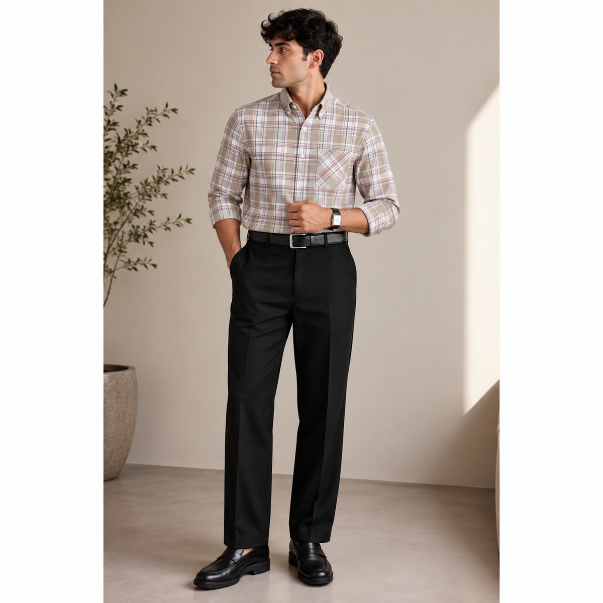 2 in 1 Combo oxford checked shirts + peanut fabric polo fit pant buy @550 rs only