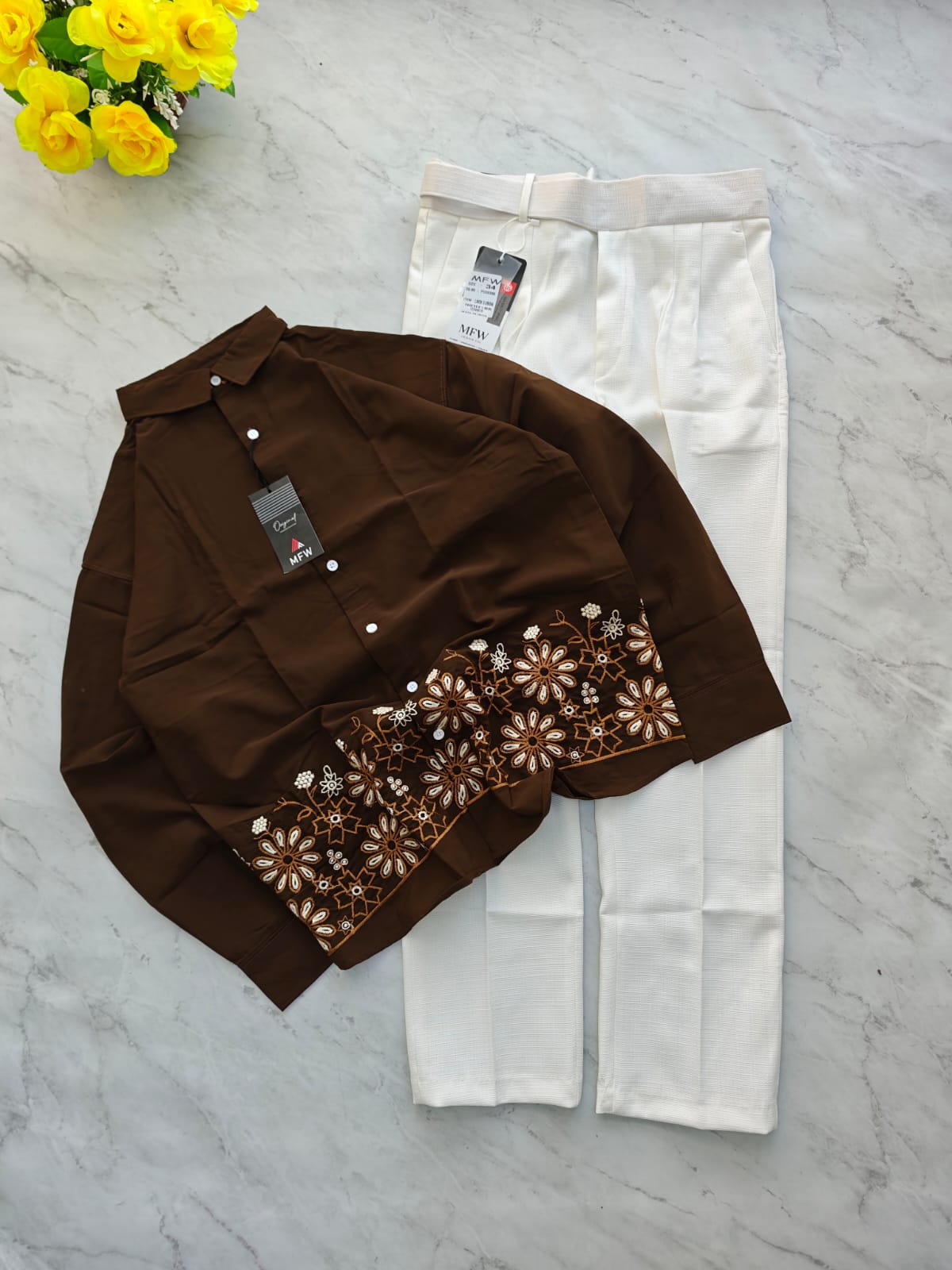 2 in 1 combo MFW lachka bottom embroidery shirts + lenin Gurkha polo fit pant buy @700 rs only