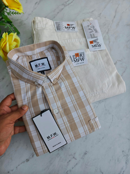 2 in 1 combo MFW checked shirts + plain mom fit jeans pant combo buy@600 rs only