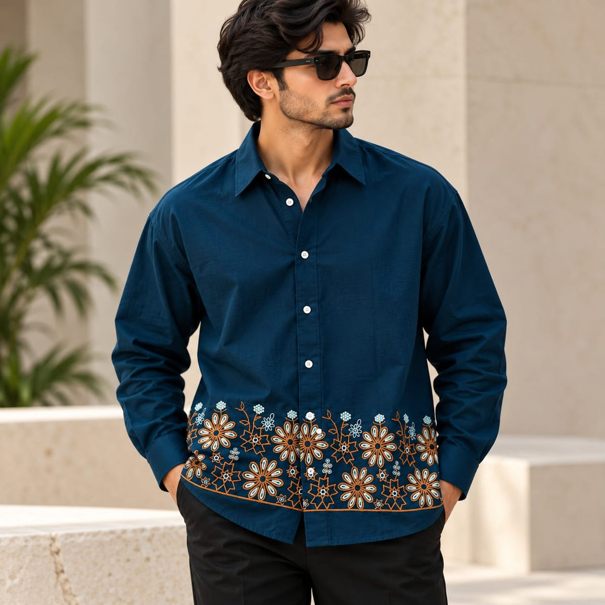 Men's Full sleeve Viscose Bottom Embroidery Shirts single pcs @350 and Buy 3 pc combo @999
