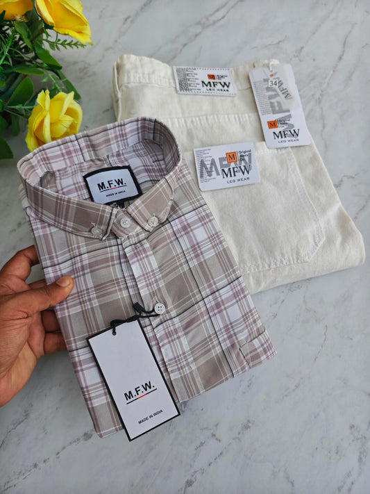 2 in 1 combo MFW checked shirts + plain mom fit jeans pant combo buy@600 rs only