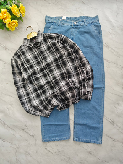 2 in 1 combo Flannel checked shirts+ semi baggy jeans pants buy @600 rs only