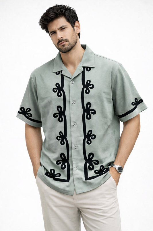 Cuban Collar Oversize Drop Shoulder Polo Designer Shirts buy @249(Green)
