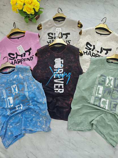 Random design Acid wash Tank top sleeveless tshirt buy @150 rs only