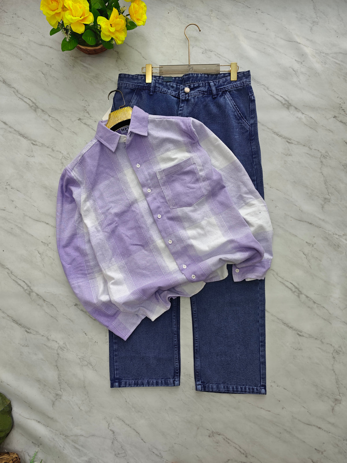 2 in 1 Combo MFW viral checked shirts + Baggy jeans pant buy @600 rs only