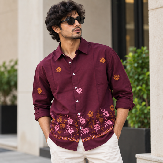 Men's Full sleeve Bottom Embroidery Shirts single pcs @350 and Buy 3 pc combo @999