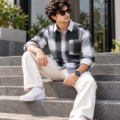 MFW baggy type Viral checked full sleeve shirts Single pcs @299 and Buy 4 pcs combo @999 (Grey) [New]