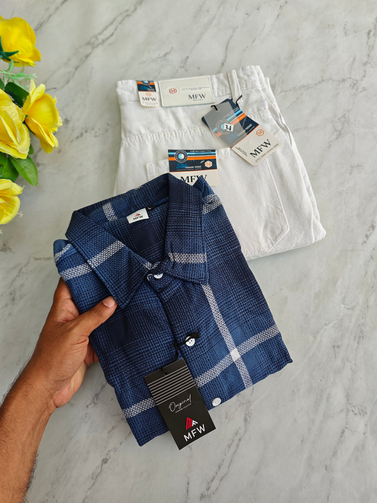 2 in 1 combo MFW checked shirts + mom fit jeans pant buy @600 rs only