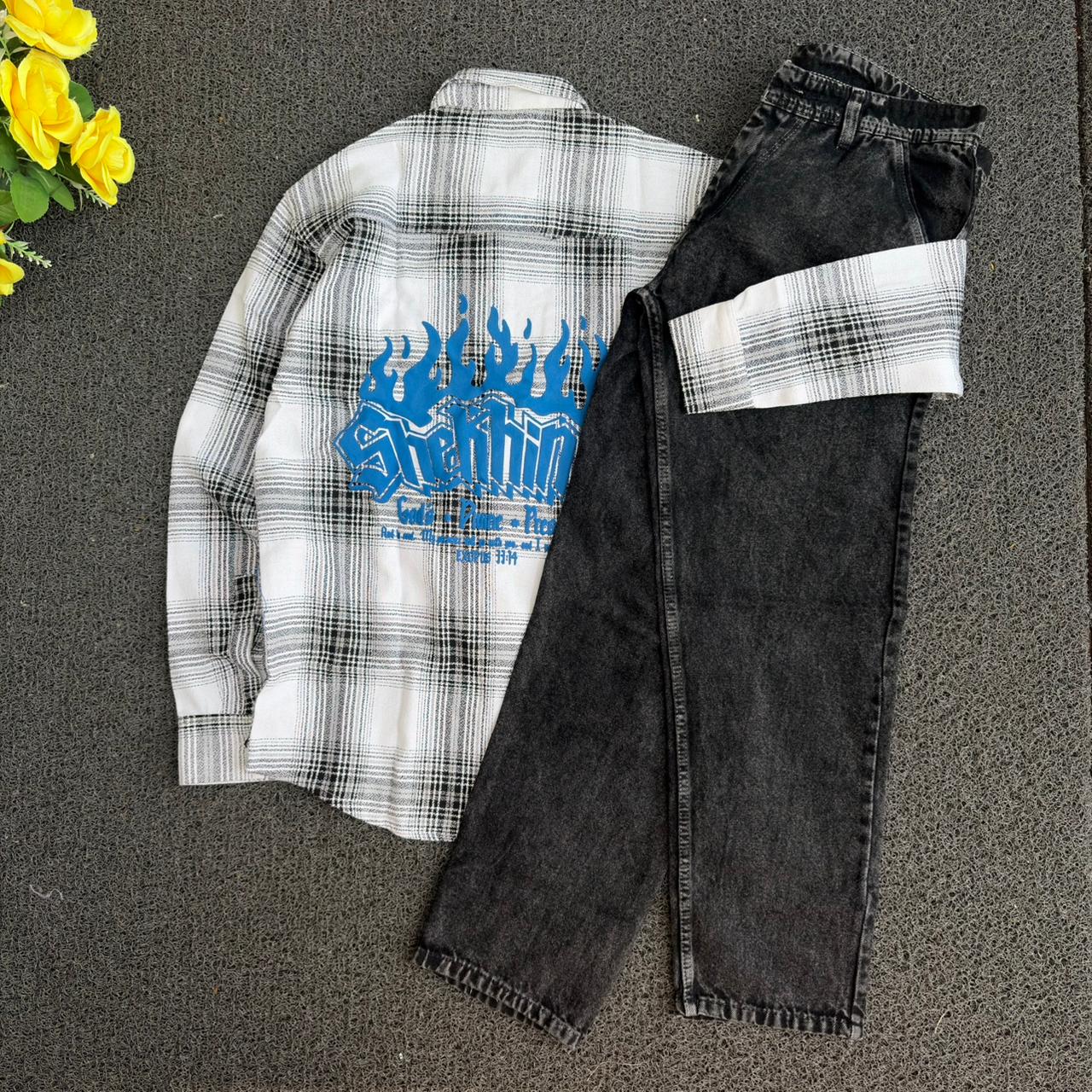 2 in 1 combo Double pocket back print baggy shirts + mom fit jeans buy @600