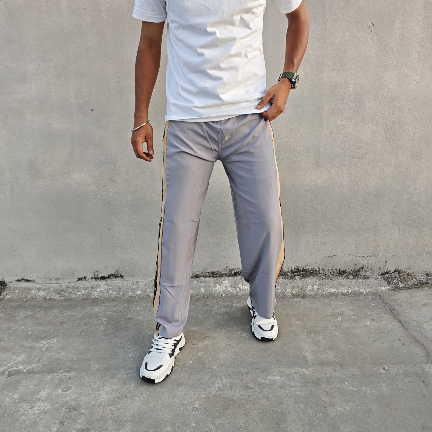 Mfw Baggy Street Wear Stripes Track pants buy 1 pc @199 3 pcs @ 499(Ash)