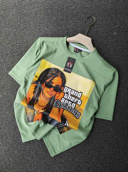 Round neck Front  print drop shoulder Tshirt 1 pc @199 and 3 pcs @ 499
