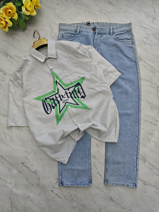 2 in 1 combo Box Fit shirts + plain mom fit jeans pant combo buy @600 rs only