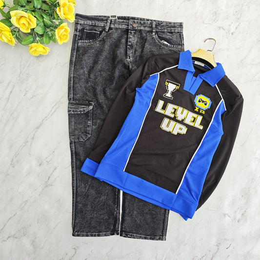 2 in 1 combo full sleeve Korean zipper tshirt + 6 pocket mom fit jeans combo buy @600 rs only