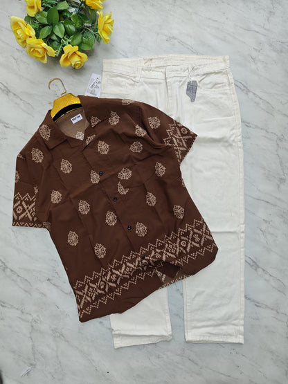 2-in-1 Combo | Cuban Collar Viscose Printed Shirt + Plain Mom Fit Jeans | ₹550 Online