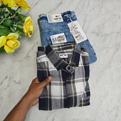 2 in 1 combo MFW Full sleeve flannel shirts+ mom fit jeans pant combo buy @600 rs