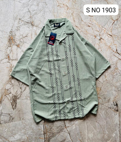 Cuban Collar Oversize Drop Shoulder Polo Designer Shirts buy @249(Green)