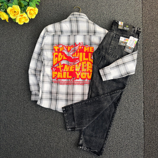 2 in 1 combo double pocket baggy shirts + plain mom fit jeans buy @600 rs only