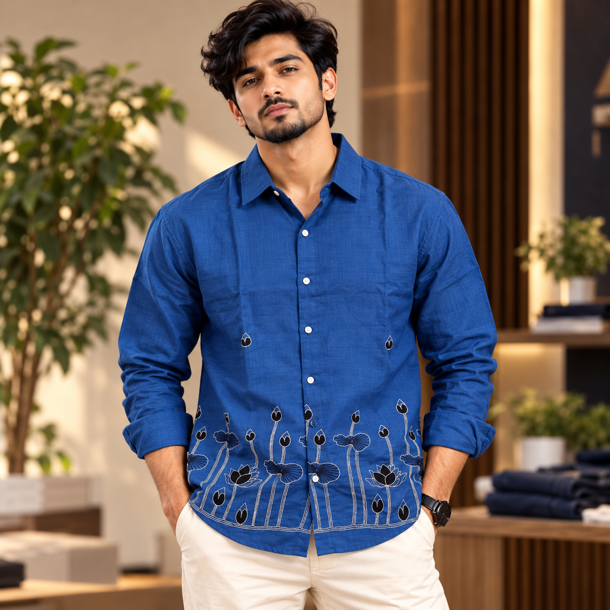 Men's Full sleeve Bottom Embroidery Shirts single pcs @350 and Buy 3 pc combo @999