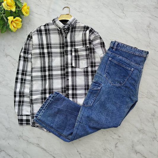 2 in 1 combo korean weaving shirts+ 6 pocket mom fit jeans pant combo buy @600 rs only