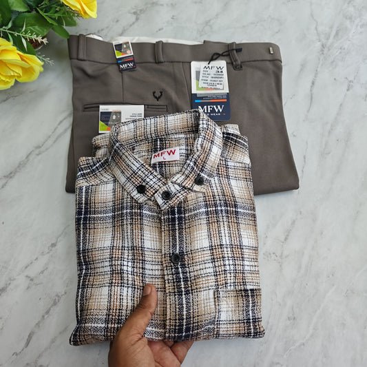 2 in 1 combo mfw flannel shirts + penut fabric polo fit pant combo buy @600 rs